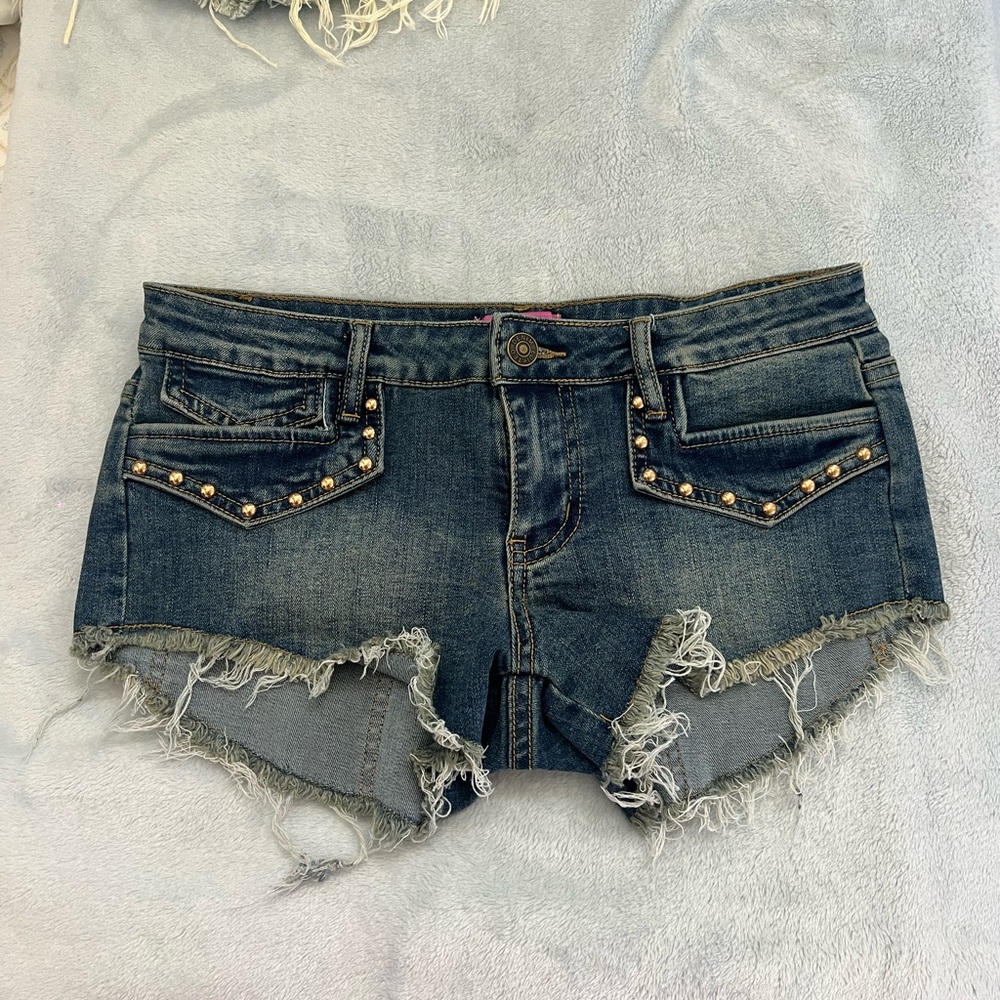 Edikted Low Rise Studded Denim Shorts